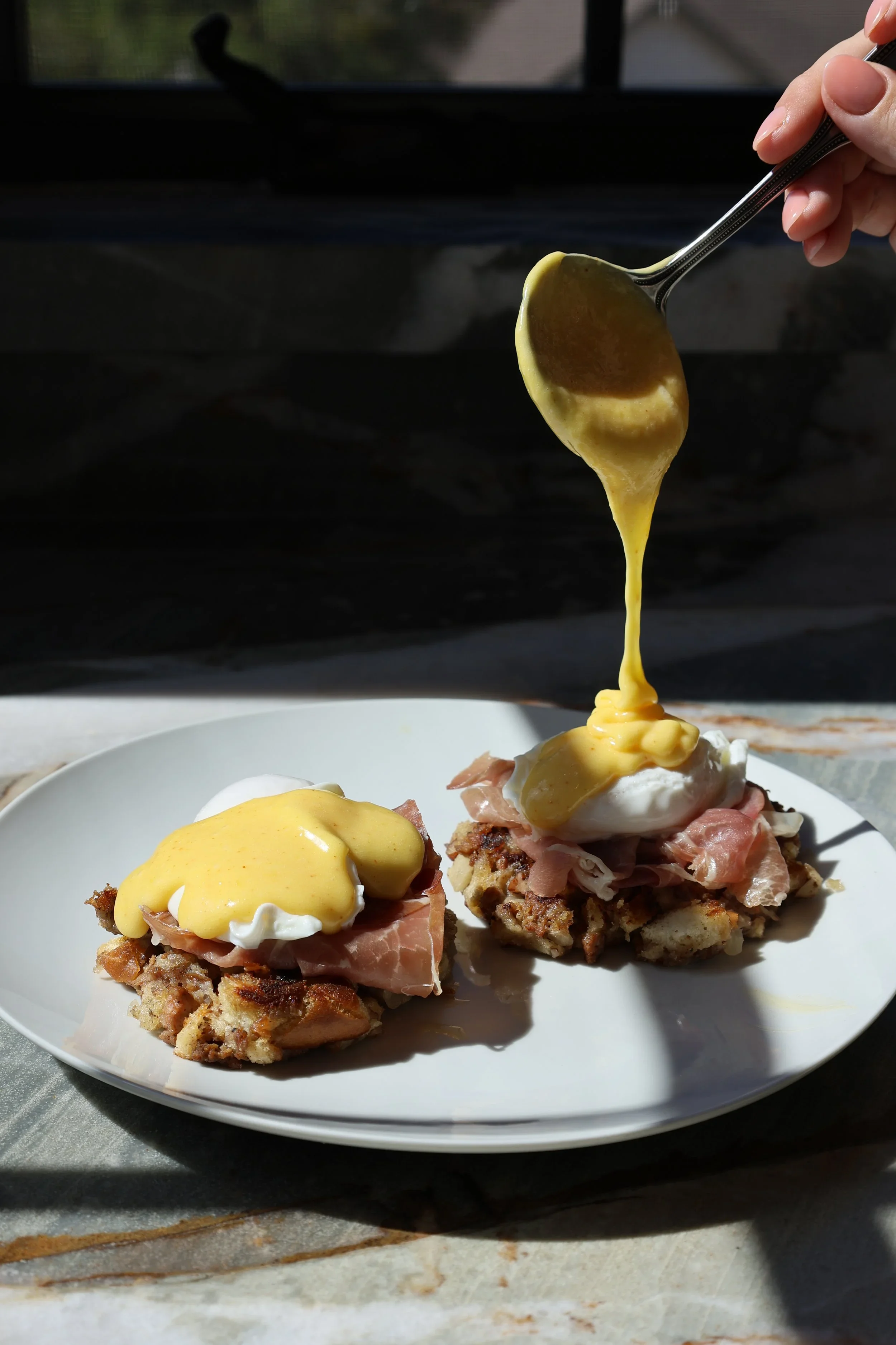 Leftover Stuffing Eggs Benedict
